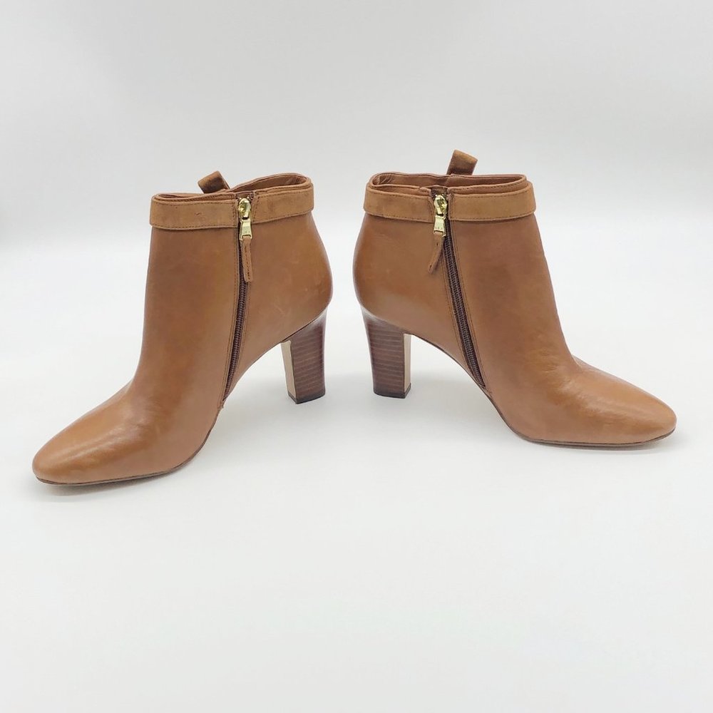 Lauren Ralph Lauren caramel colored leather Brin ankle boots with 3-4" heel - Picture 3 of 15